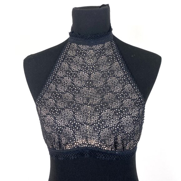 Black Lace Halter Bralette Crop Top - Picture 3 of 5